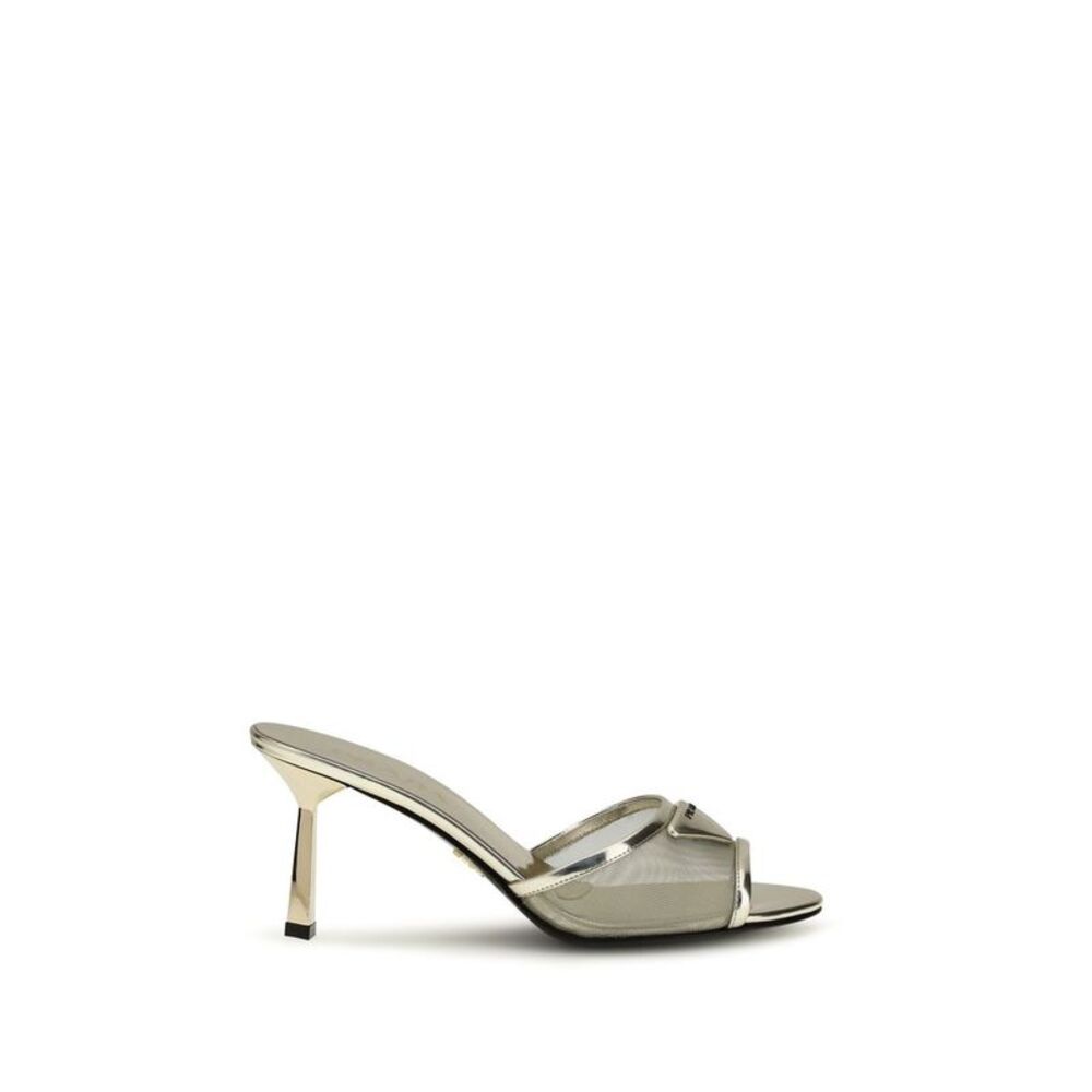 Prada Silver Calf Leather Bos Taurus Stiletto Heel Women's Sandals